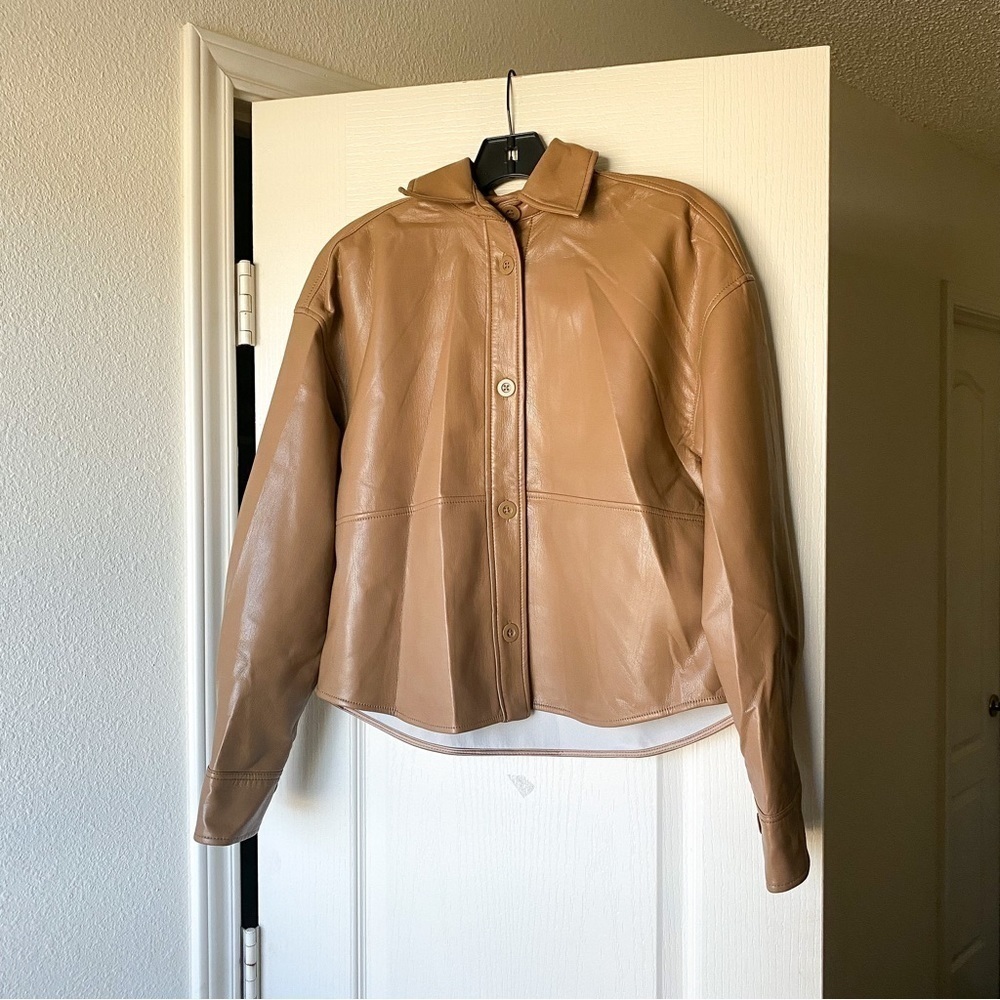 Aritzia Jacket Pelli Hip Shirt‎ Shacket Vegan-Leather Button-Down Saville XS NWT